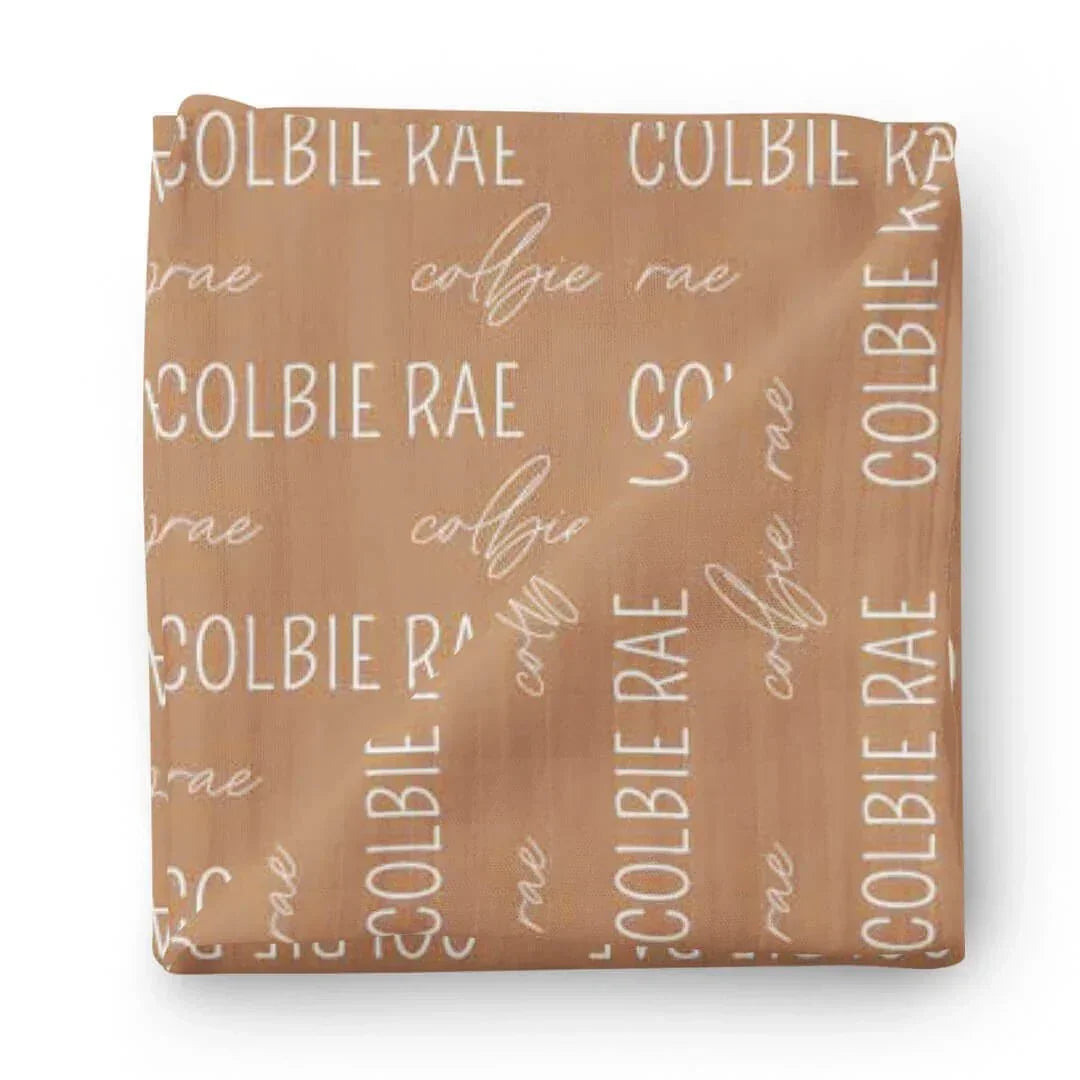 Personalized Baby Name Swaddle Blanket Block & Script , Personalized Baby Name Swaddle Blanket Block & Script - Script / Camel