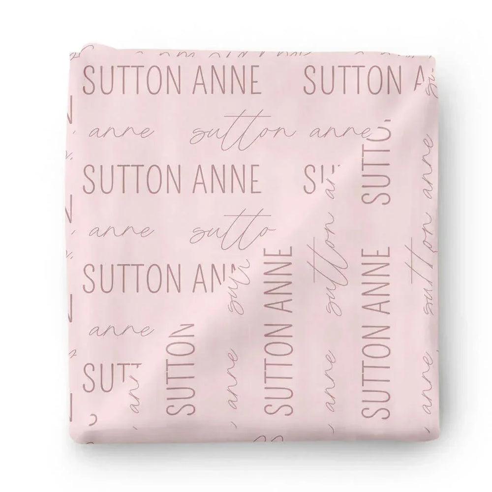 Personalized Baby Name Swaddle Blanket Block & Script , Personalized Baby Name Swaddle Blanket Block & Script - Script / Blush