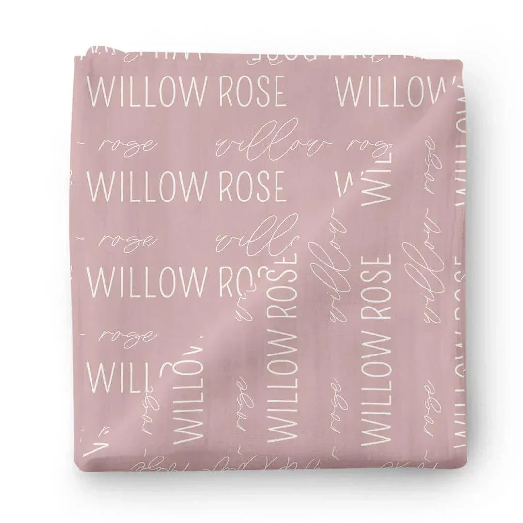 Personalized Baby Name Swaddle Blanket Block & Script , Personalized Baby Name Swaddle Blanket Block & Script - Script / Mauve