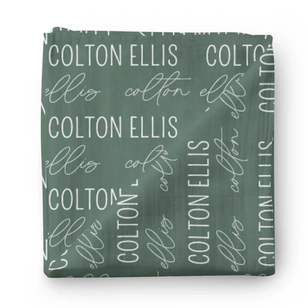 Personalized Baby Name Swaddle Blanket Block & Script , Personalized Baby Name Swaddle Blanket Block & Script - Script / Emerald