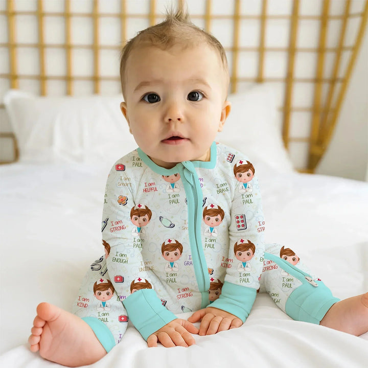 Personalized Dream Jobs Convertible Zippered Romper - Doctor , Personalized Dream Jobs Convertible Zippered Romper - Doctor - 0-3M
