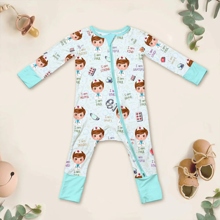 Personalized Dream Jobs Convertible Zippered Romper - Doctor , Personalized Dream Jobs Convertible Zippered Romper - Doctor - 0-3M
