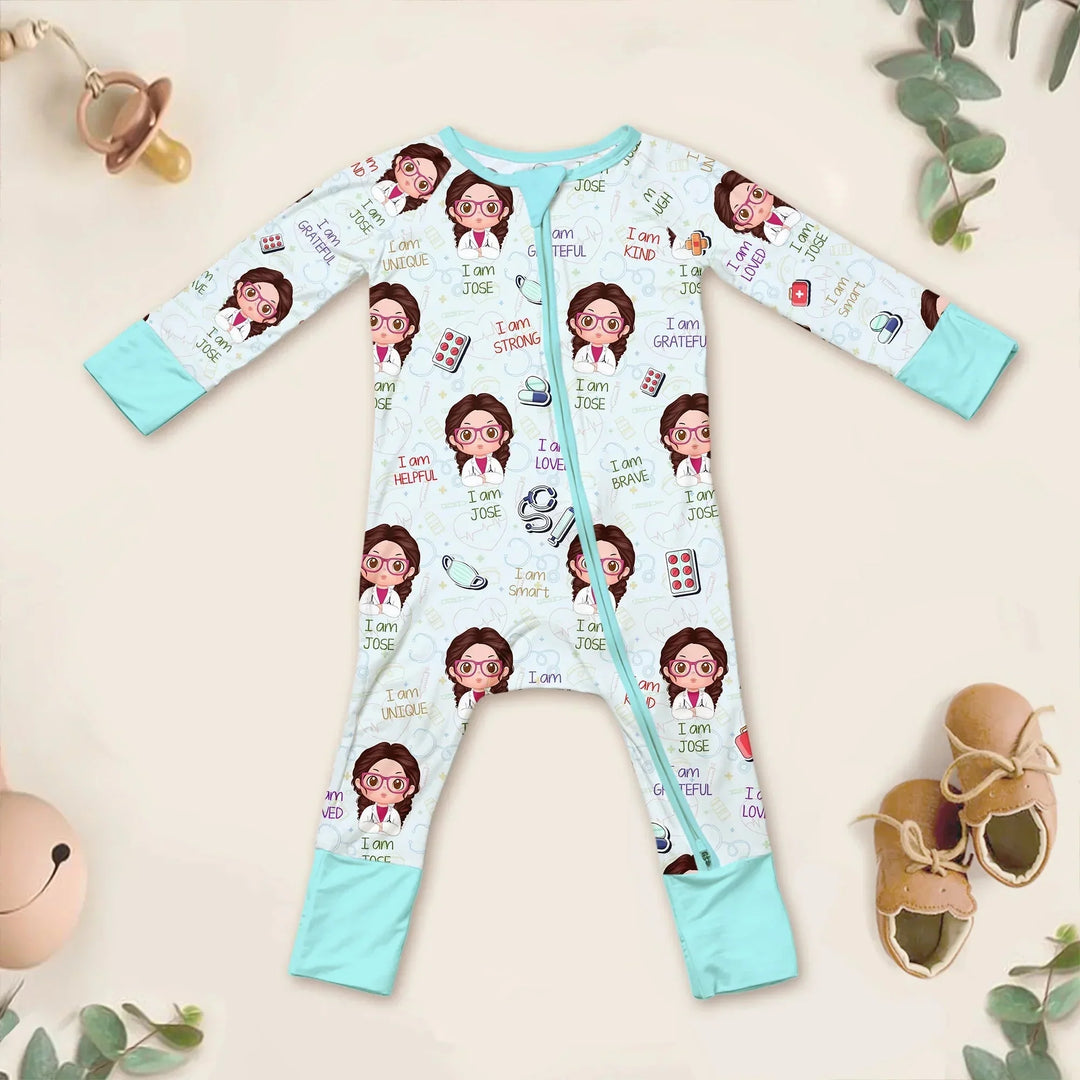 Personalized Dream Jobs Convertible Zippered Romper - Doctor , Personalized Dream Jobs Convertible Zippered Romper - Doctor - 0-3M
