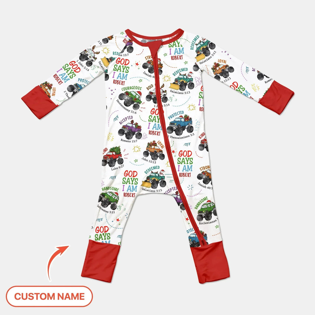 Personalized God Says I Am Christmas Monster Truck Convertible Zippy , Personalized God Says I Am Christmas Monster Truck Convertible Zippy - 0-3M