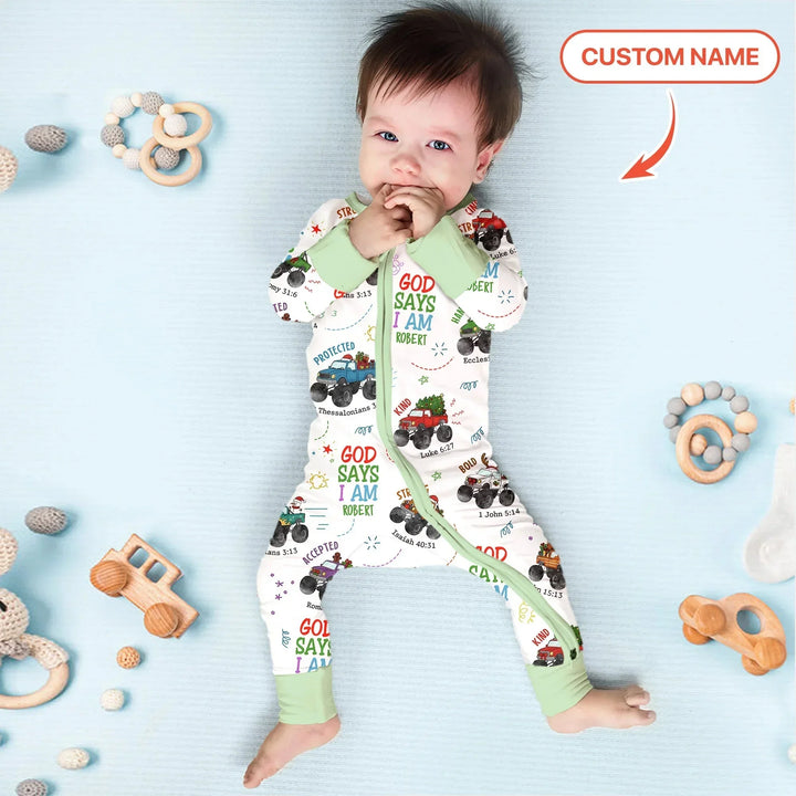 Personalized God Says I Am Christmas Monster Truck Convertible Zippy , Personalized God Says I Am Christmas Monster Truck Convertible Zippy - 0-3M