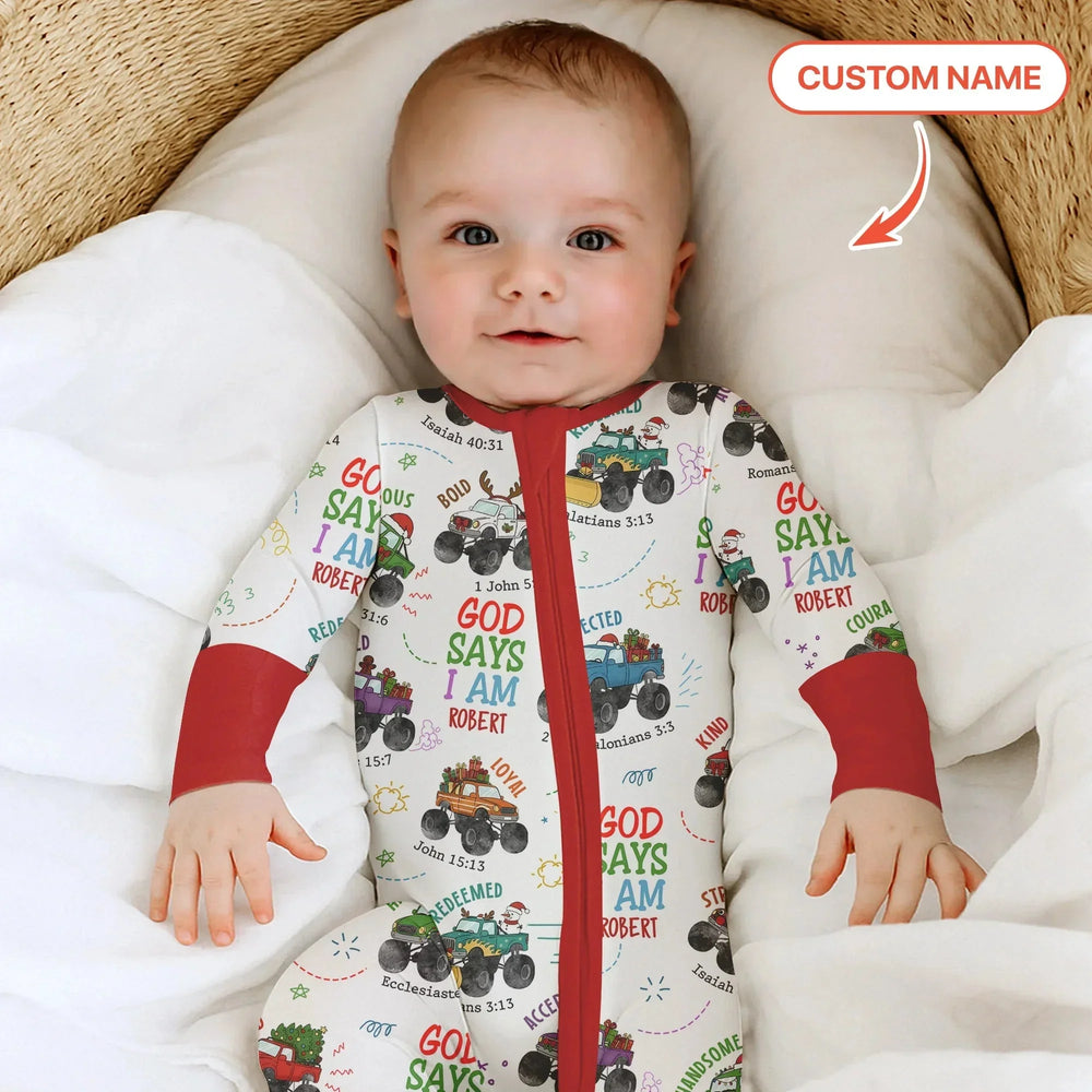 Personalized God Says I Am Christmas Monster Truck Convertible Zippy , Personalized God Says I Am Christmas Monster Truck Convertible Zippy - 0-3M