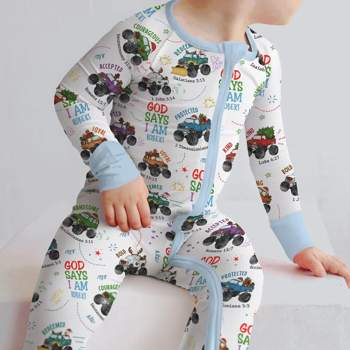 Personalized God Says I Am Christmas Monster Truck Convertible Zippy , Personalized God Says I Am Christmas Monster Truck Convertible Zippy - 0-3M