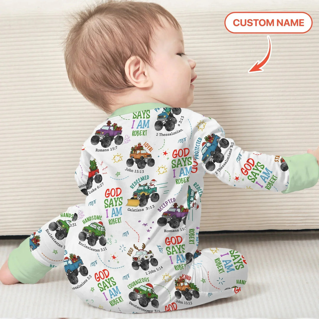 Personalized God Says I Am Christmas Monster Truck Convertible Zippy , Personalized God Says I Am Christmas Monster Truck Convertible Zippy - 0-3M