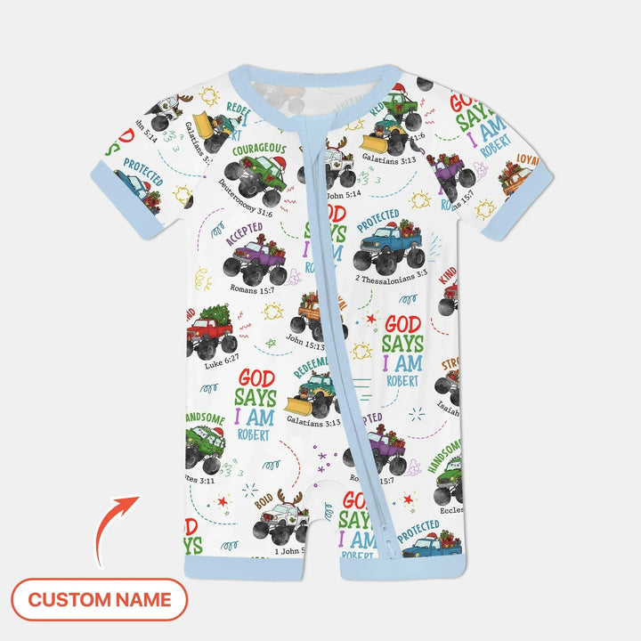 Personalized God Says I Am Christmas Monster Truck Shorty Zippy , Personalized God Says I Am Christmas Monster Truck Shorty Zippy - 0-3M