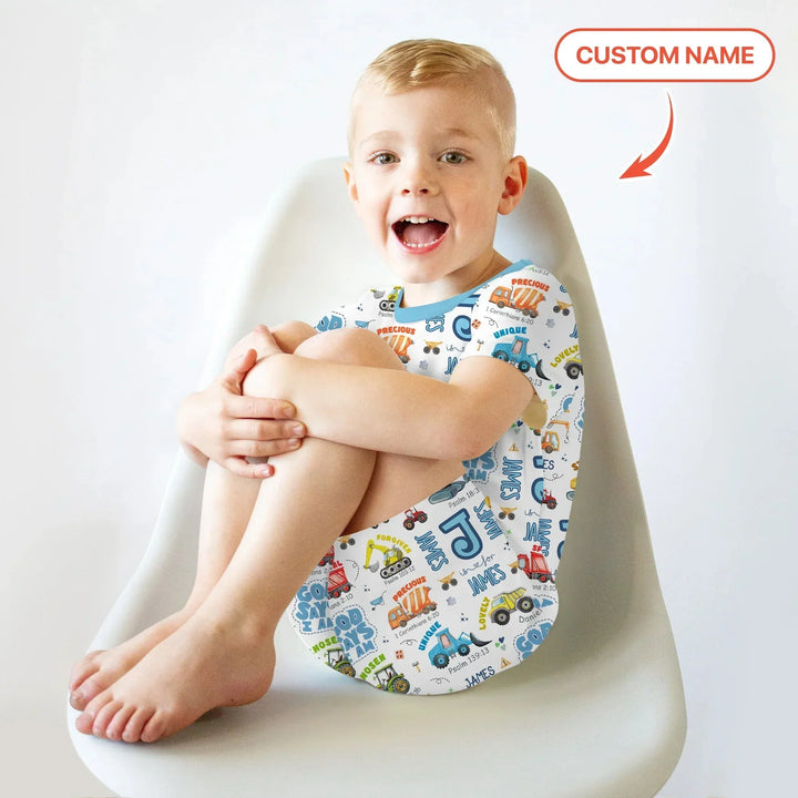 Personalized God Says I Am Construction Vehicules Two Piece Short Sleeve Shorts Pajama Set , Personalized God Says I Am Construction Vehicules Two Piece Short Sleeve Shorts Pajama Set - 12-18M