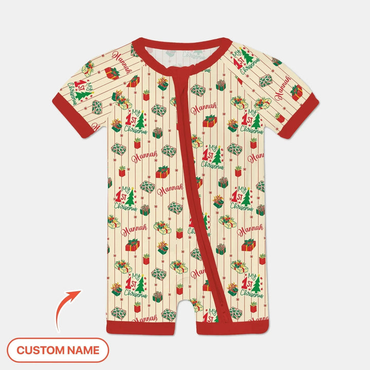 Personalized Our First Christmas Shorty Zippy , Personalized Our First Christmas Shorty Zippy - 0-3M