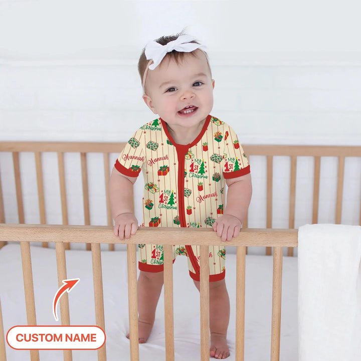Personalized Our First Christmas Shorty Zippy , Personalized Our First Christmas Shorty Zippy - 0-3M