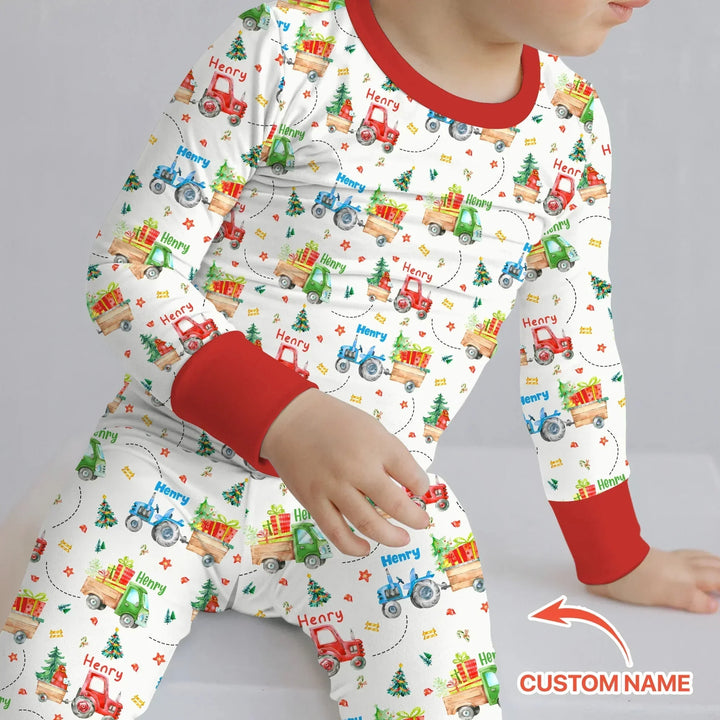 Personalized Santa's Little Builders Two Piece Long Sleeve Pajama Set , Personalized Santa's Little Builders Two Piece Long Sleeve Pajama Set - 12-18M