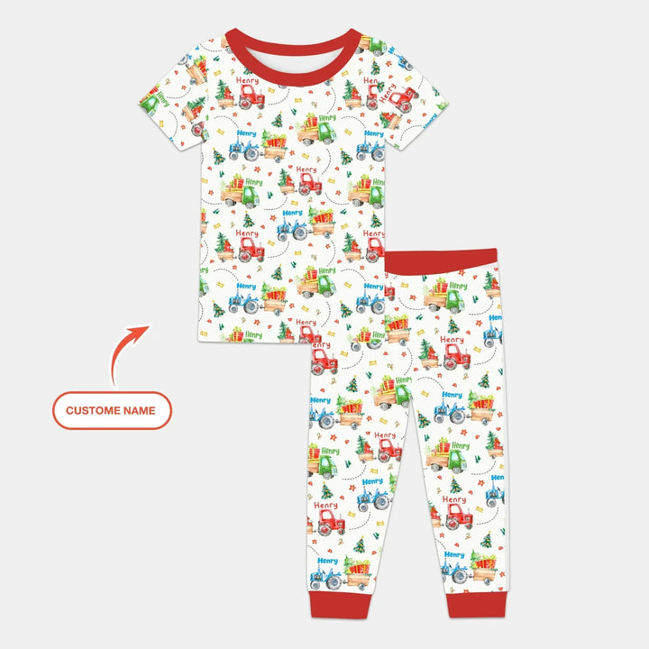 Personalized Santa's Little Builders Two Piece Short Sleeve Pajama Set , Personalized Santa's Little Builders Two Piece Short Sleeve Pajama Set - 12-18M