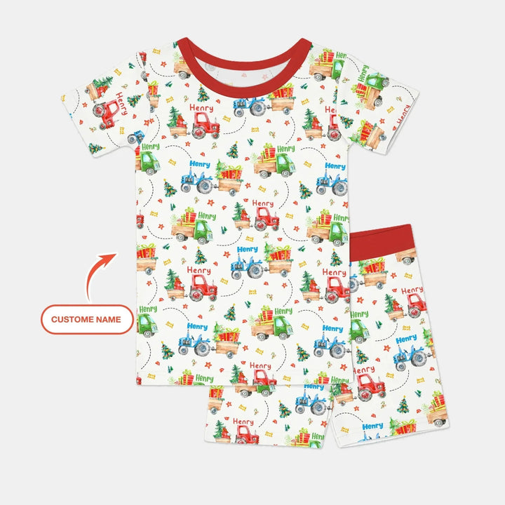 Personalized Santa's Little Builders Two Piece Short Sleeve Shorts Pajama Set , Personalized Santa's Little Builders Two Piece Short Sleeve Shorts Pajama Set - 12-18M
