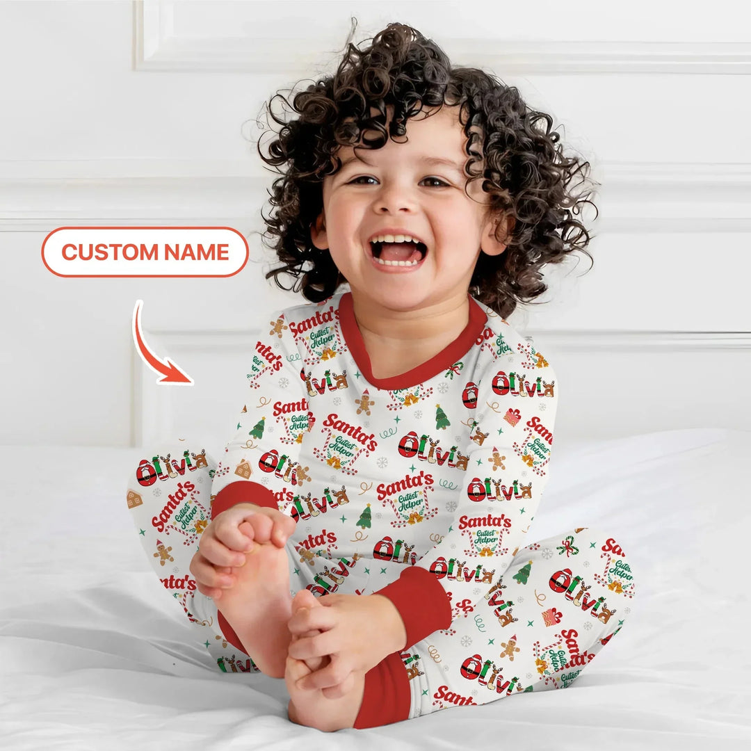 Personalized Santa's Little Helper Two Piece Long Sleeve Pajama Set , Personalized Santa's Little Helper Two Piece Long Sleeve Pajama Set - 12-18M