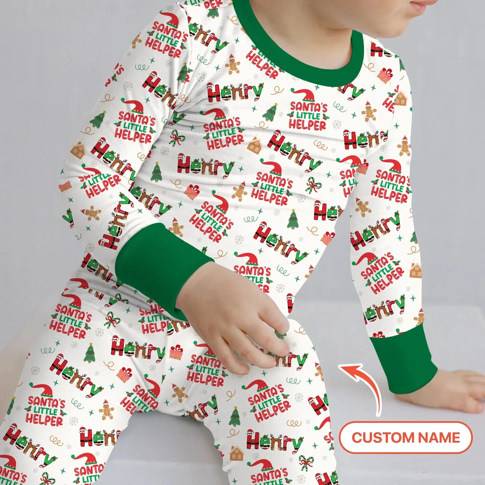 Personalized Santa's Little Helper Two Piece Long Sleeve Pajama Set , Personalized Santa's Little Helper Two Piece Long Sleeve Pajama Set - 12-18M