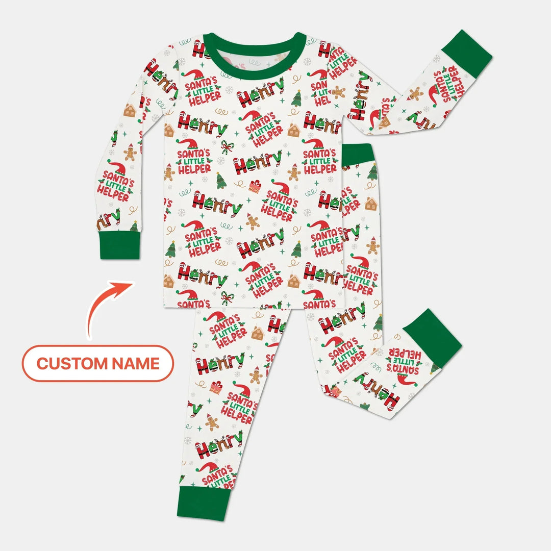 Personalized Santa's Little Helper Two Piece Long Sleeve Pajama Set , Personalized Santa's Little Helper Two Piece Long Sleeve Pajama Set - 12-18M