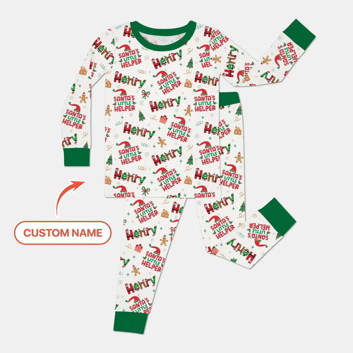 Personalized Santa's Little Helper Two Piece Long Sleeve Pajama Set , Personalized Santa's Little Helper Two Piece Long Sleeve Pajama Set - 12-18M
