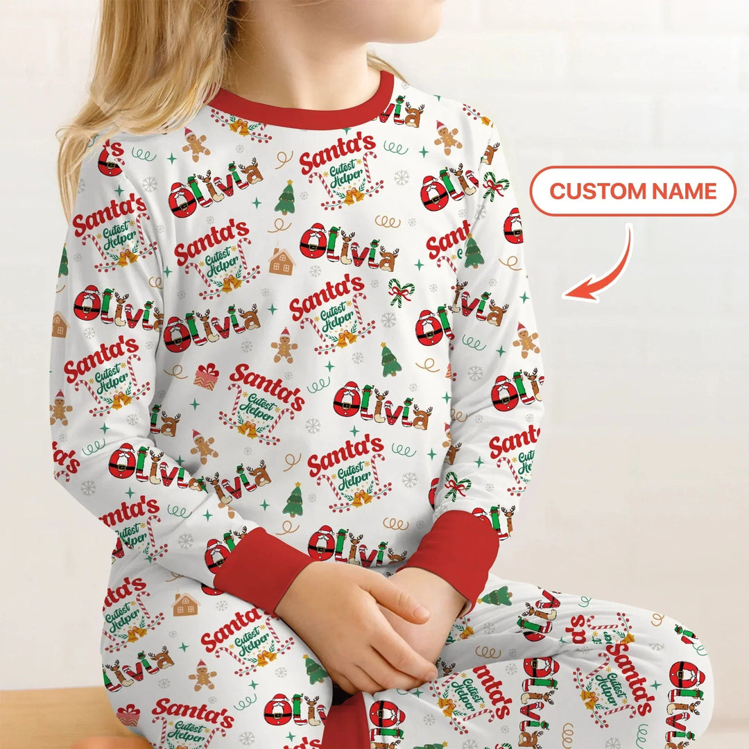 Personalized Santa's Little Helper Two Piece Long Sleeve Pajama Set , Personalized Santa's Little Helper Two Piece Long Sleeve Pajama Set - 12-18M