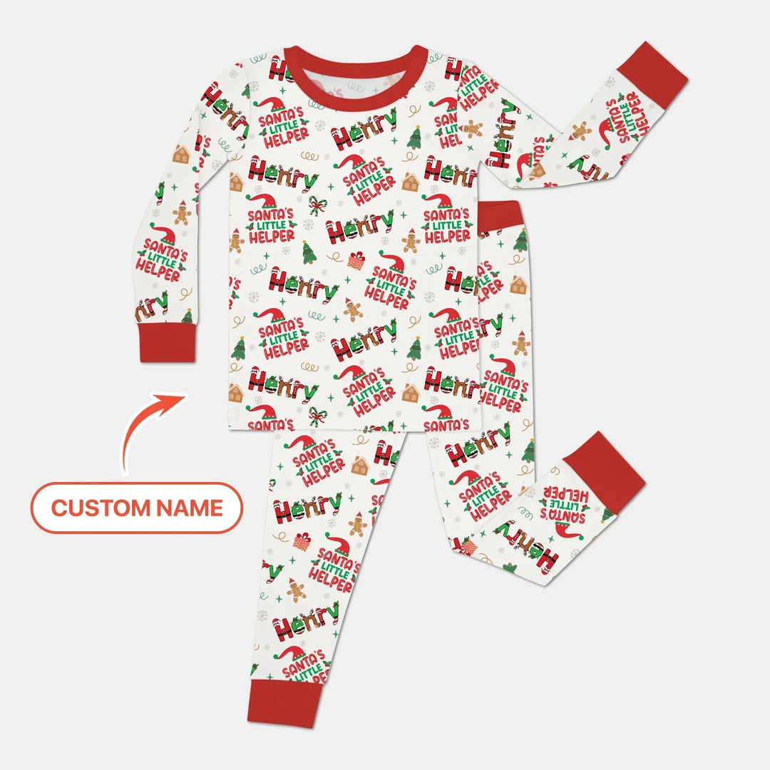 Personalized Santa's Little Helper Two Piece Long Sleeve Pajama Set , Personalized Santa's Little Helper Two Piece Long Sleeve Pajama Set - 12-18M