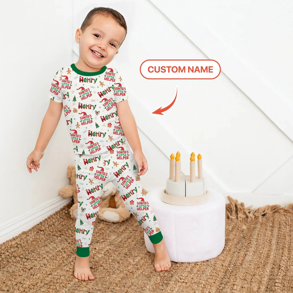 Personalized Santa's Little Helper Two Piece Short Sleeve Pajama Set , Personalized Santa's Little Helper Two Piece Short Sleeve Pajama Set - 12-18M