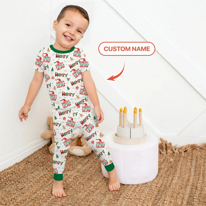 Personalized Santa's Little Helper Two Piece Short Sleeve Pajama Set , Personalized Santa's Little Helper Two Piece Short Sleeve Pajama Set - 12-18M