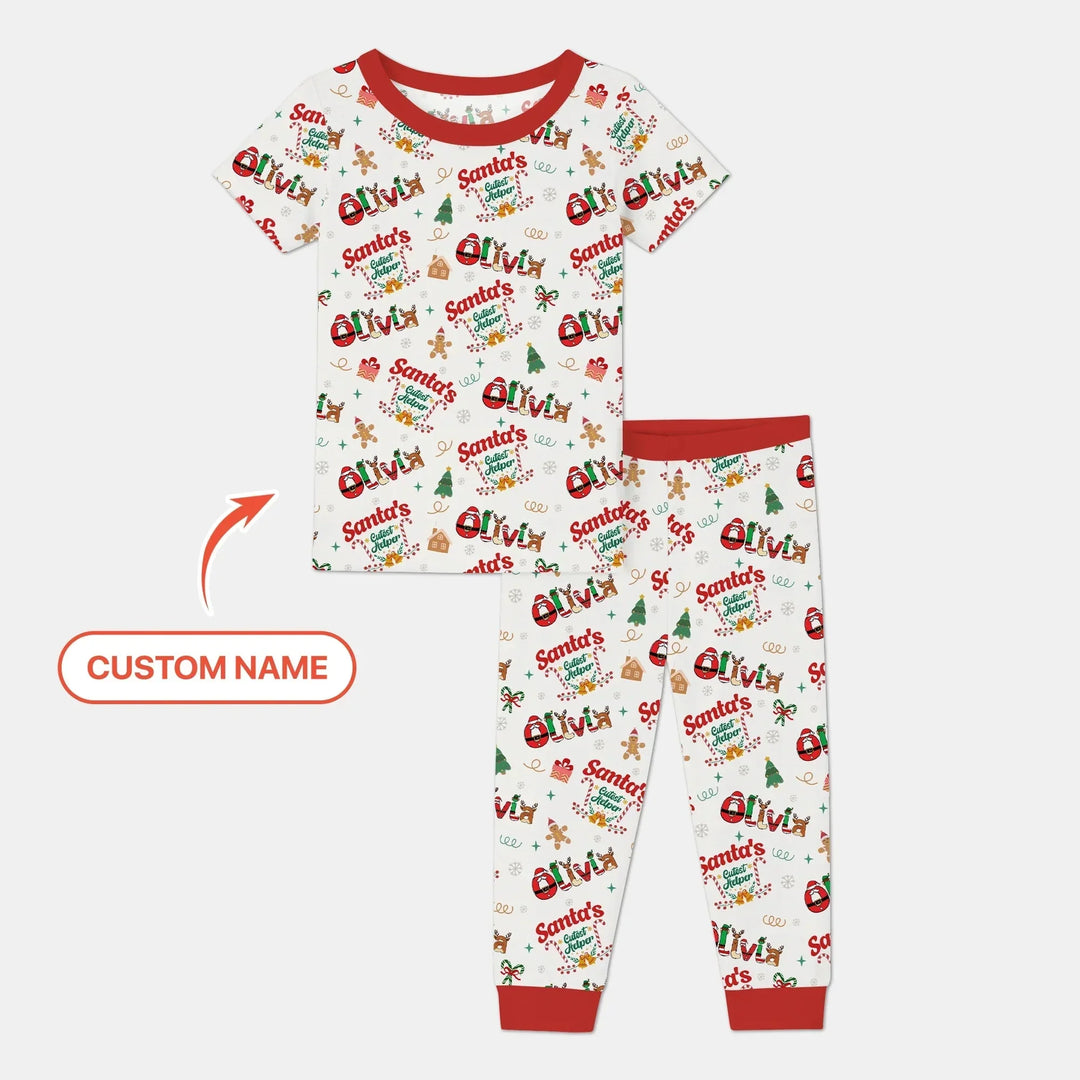 Personalized Santa's Little Helper Two Piece Short Sleeve Pajama Set , Personalized Santa's Little Helper Two Piece Short Sleeve Pajama Set - 12-18M