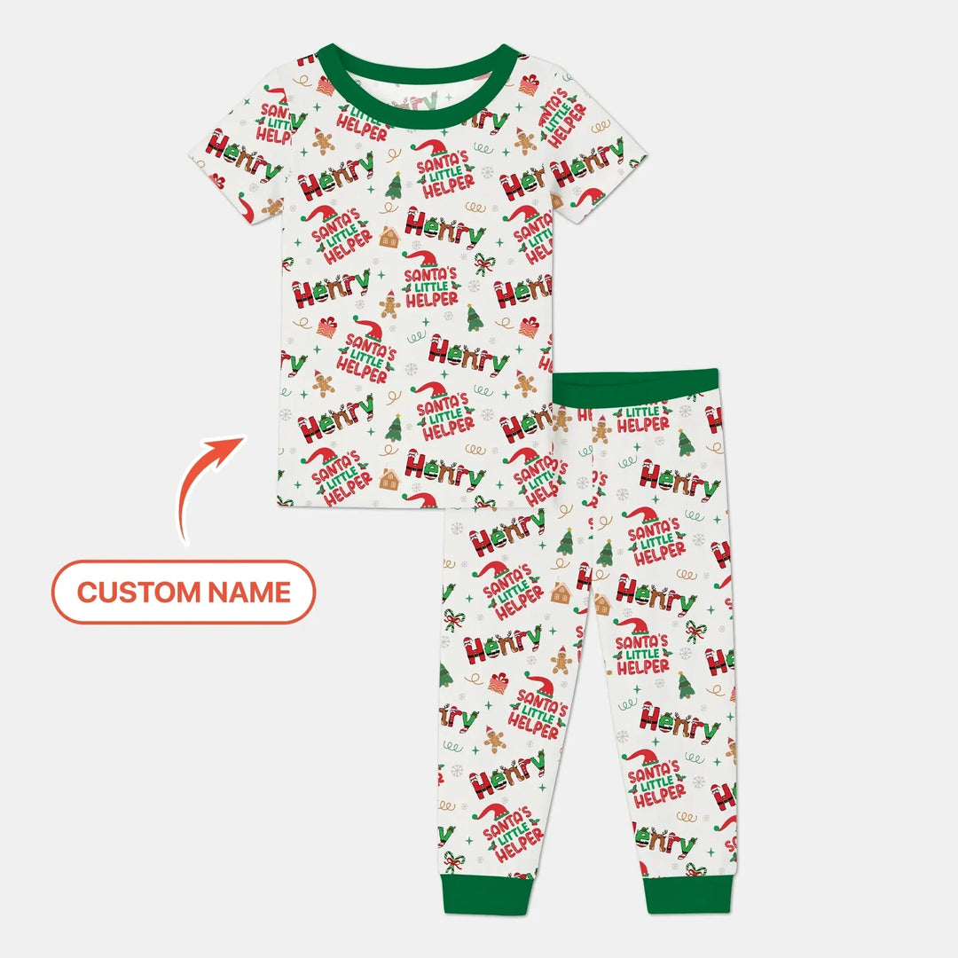 Personalized Santa's Little Helper Two Piece Short Sleeve Pajama Set , Personalized Santa's Little Helper Two Piece Short Sleeve Pajama Set - 12-18M