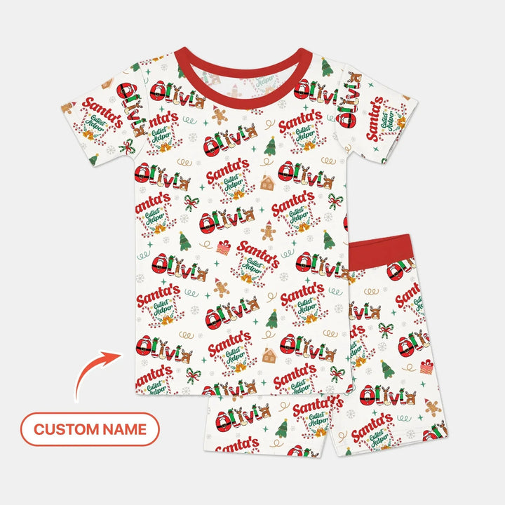Personalized Santa's Little Helper Two Piece Short Sleeve Shorts Pajama Set , Personalized Santa's Little Helper Two Piece Short Sleeve Shorts Pajama Set - 12-18M