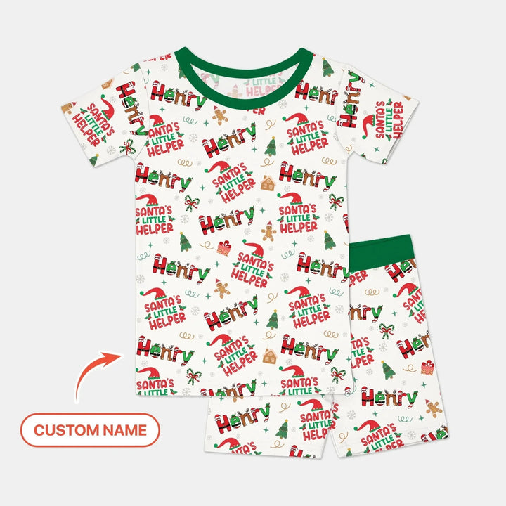 Personalized Santa's Little Helper Two Piece Short Sleeve Shorts Pajama Set , Personalized Santa's Little Helper Two Piece Short Sleeve Shorts Pajama Set - 12-18M