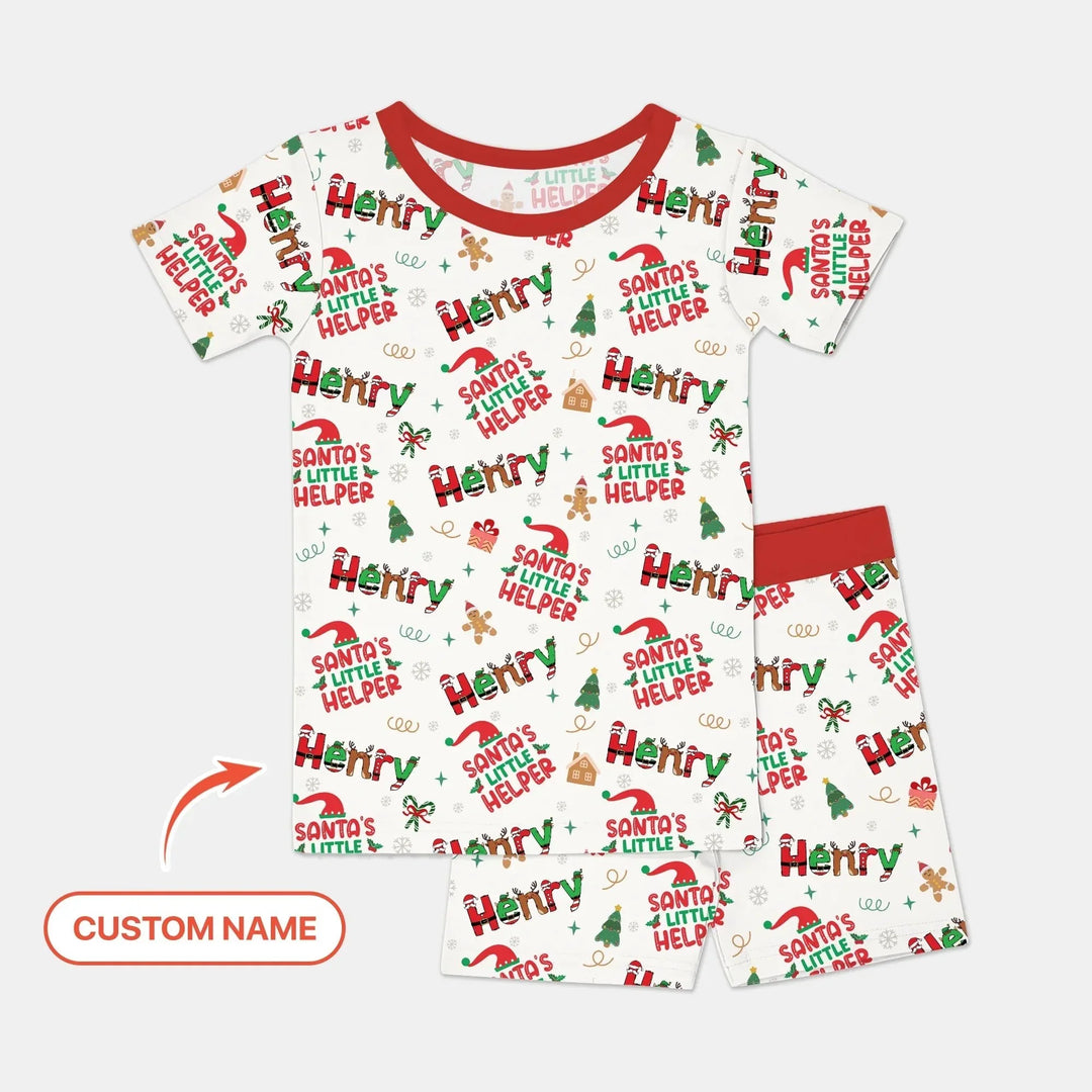 Personalized Santa's Little Helper Two Piece Short Sleeve Shorts Pajama Set , Personalized Santa's Little Helper Two Piece Short Sleeve Shorts Pajama Set - 12-18M