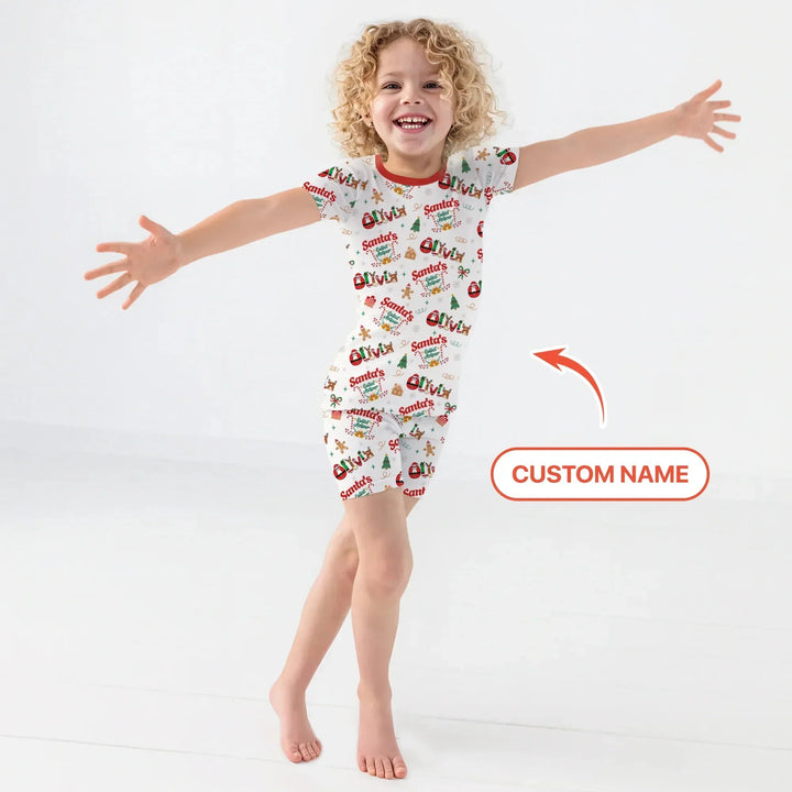 Personalized Santa's Little Helper Two Piece Short Sleeve Shorts Pajama Set , Personalized Santa's Little Helper Two Piece Short Sleeve Shorts Pajama Set - 12-18M