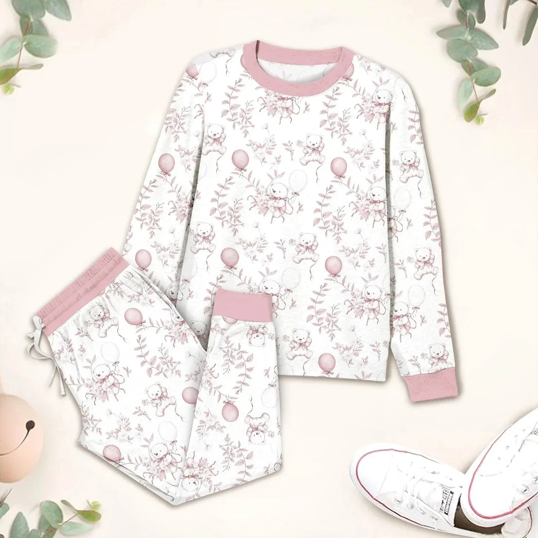 Pink Bear Toile de jouy Two Piece Long Sleeve Pajama Set , Pink Bear Toile de jouy Two Piece Long Sleeve Pajama Set - 12-18M