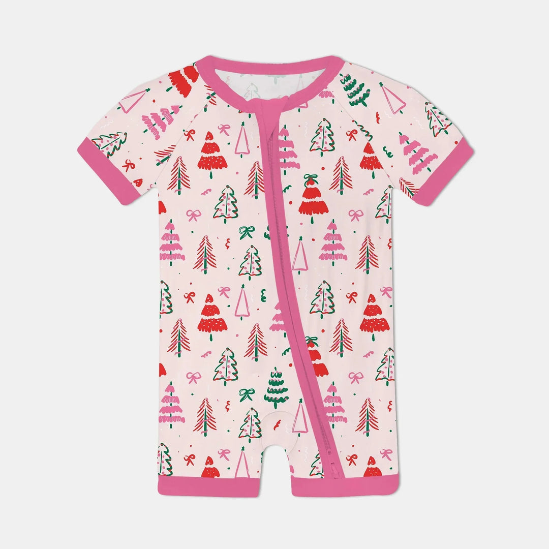 Pink Christmas Tree Farm Shorty Zippy , Pink Christmas Tree Farm Shorty Zippy - 0-3M