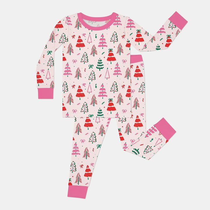 Pink Christmas Tree Farm Two Piece Long Sleeve Pajama Set , Pink Christmas Tree Farm Two Piece Long Sleeve Pajama Set - 12-18M