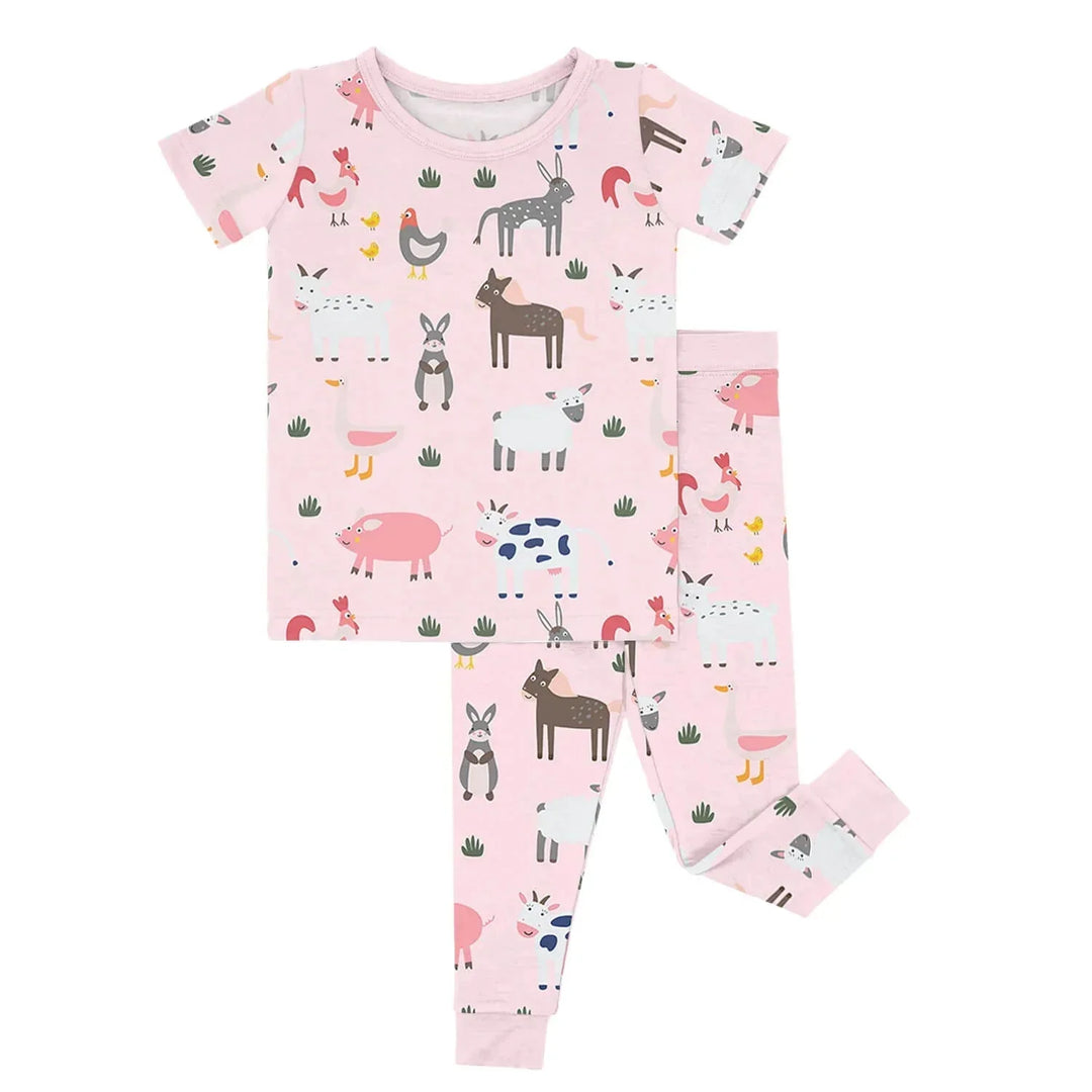Pink Farm Animals Two Piece Short Sleeve Pajama Set , Pink Farm Animals Two Piece Short Sleeve Pajama Set - 12-18M