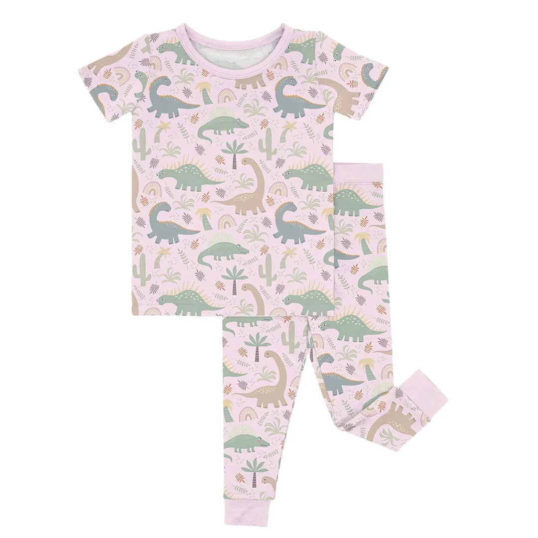 Pink Jurassic Jungle Two Piece Short Sleeve Pajama Set , Pink Jurassic Jungle Two Piece Short Sleeve Pajama Set - 12-18M