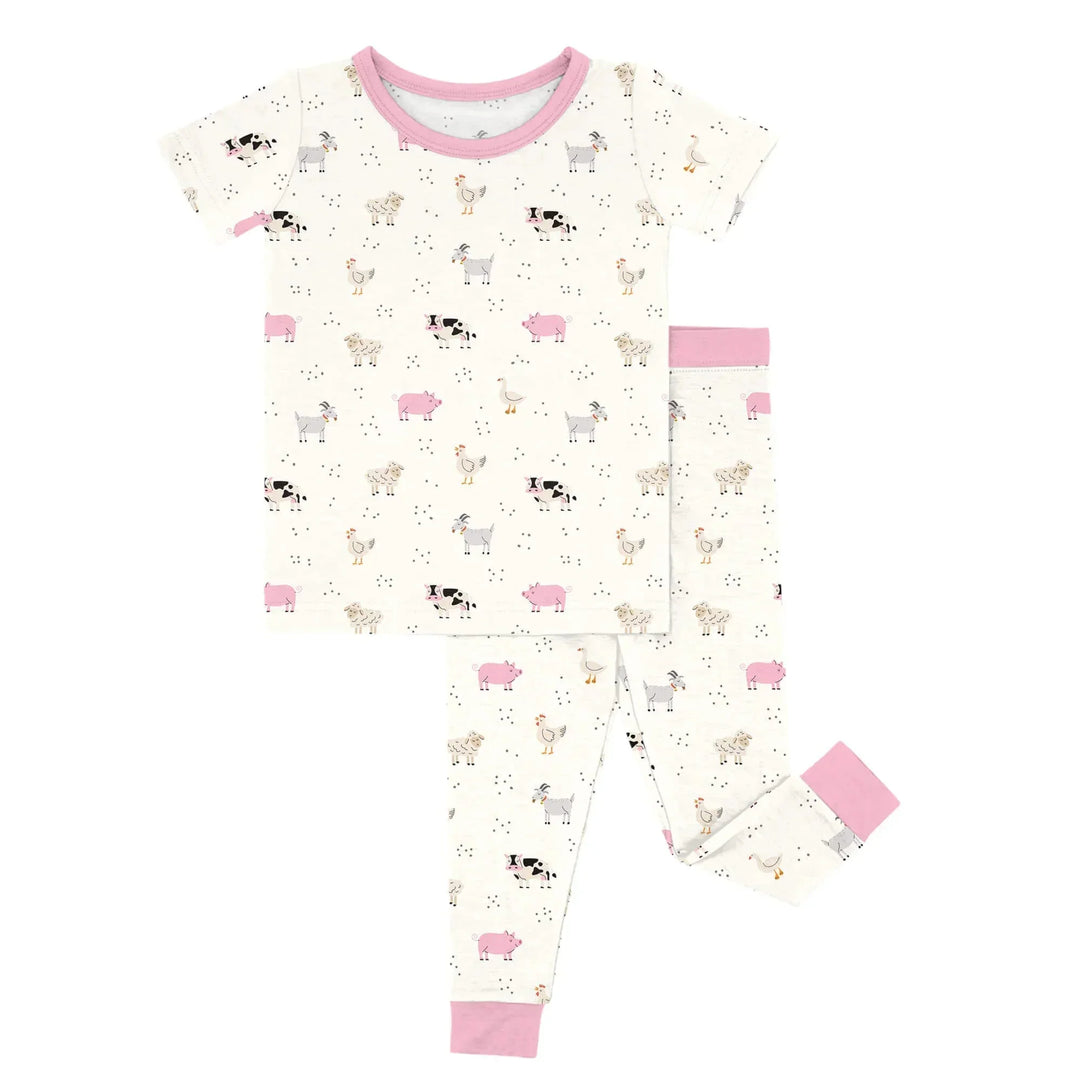 Pink Sleepy Farm Animals Two Piece Short Sleeve Pajama Set , Pink Sleepy Farm Animals Two Piece Short Sleeve Pajama Set - 12-18M