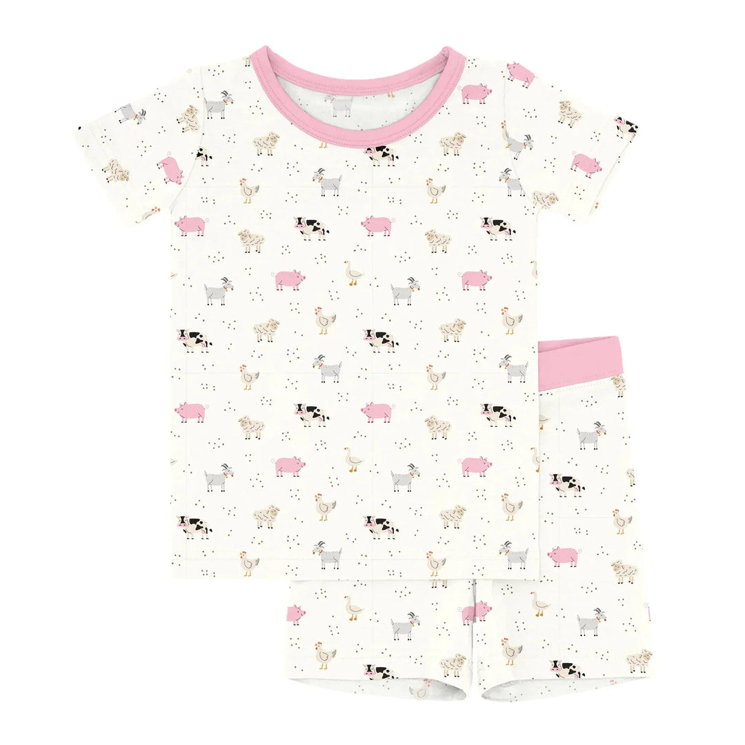 Pink Sleepy Farm Animals Two-Piece Short Sleeve Shorts Pajama Set , Pink Sleepy Farm Animals Two-Piece Short Sleeve Shorts Pajama Set - Newborn