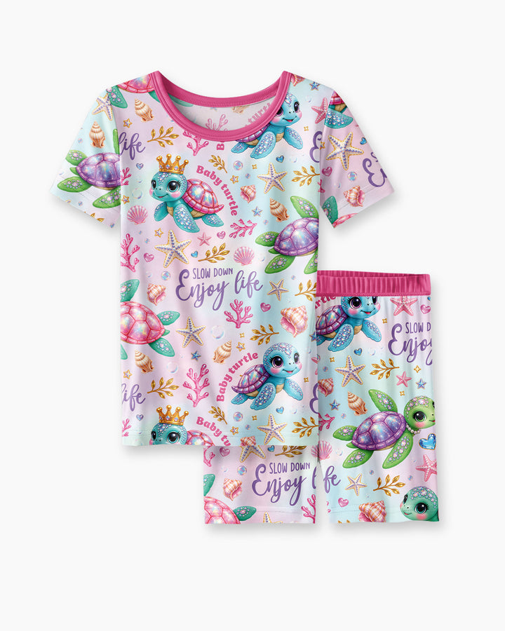 Baby Turtle Bamboo Two Piece Short Sleeve Shorts Pajama Set