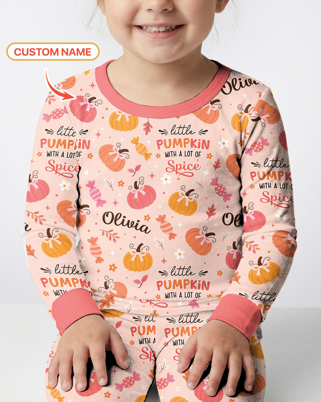 Custom Name Little Pumpkin With A Lot Of Spice Bamboo Two Piece Long Sleeve Pajama Set