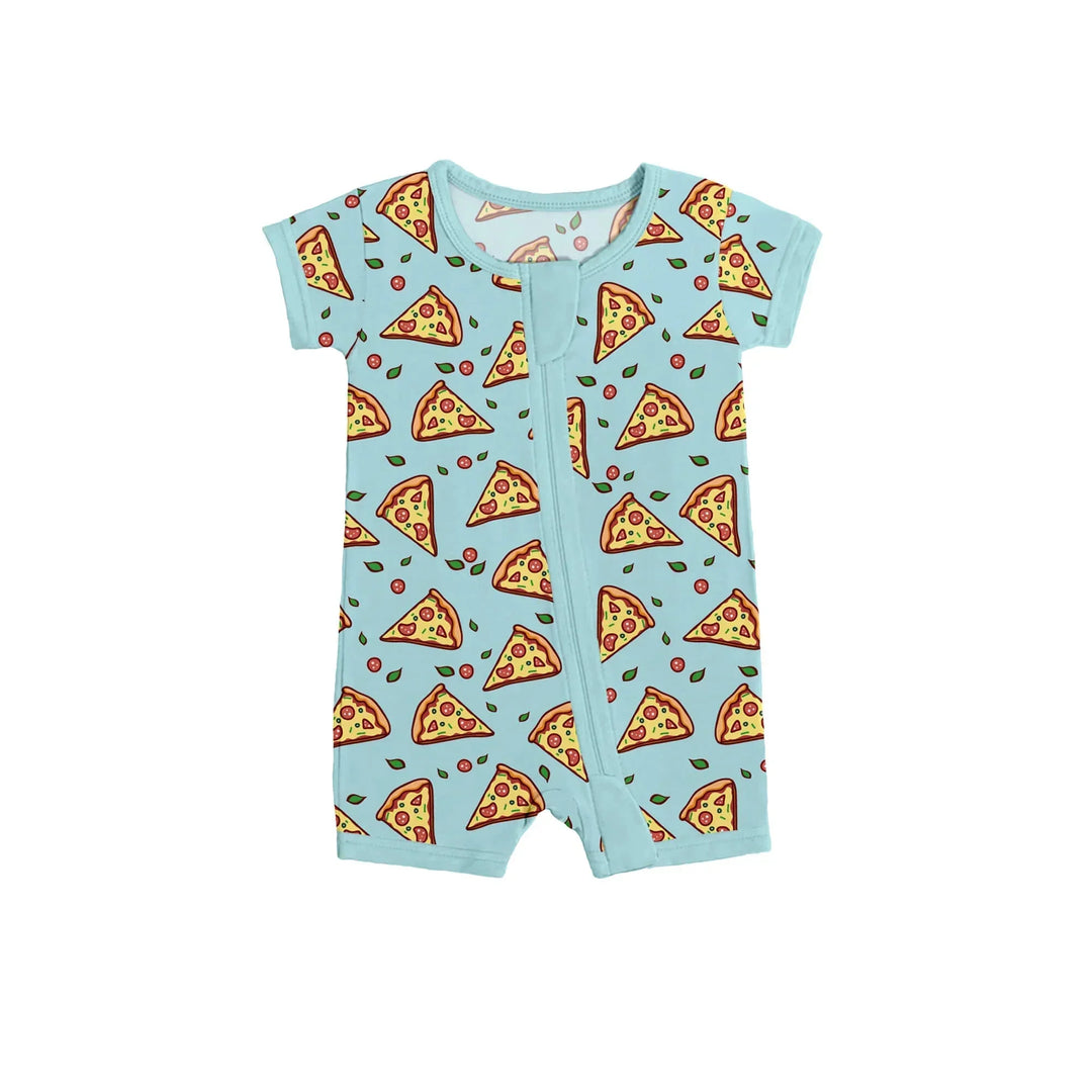 Pizza Doodle Shorty Zippered Romper , Pizza Doodle Shorty Zippered Romper - Newborn