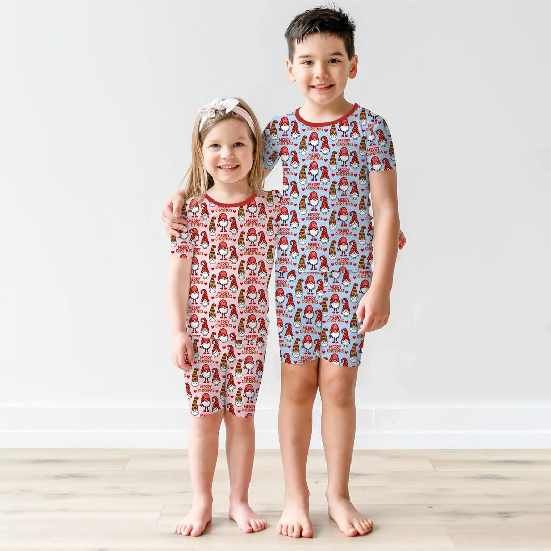 Gnomie Christmas Bamboo Two Piece Short Sleeve Shorts Pajama Set