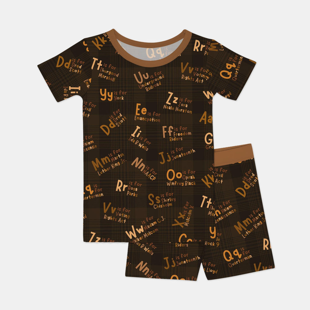 Black History Alphabet Bamboo Two Piece Short Sleeve Shorts Pajama Set