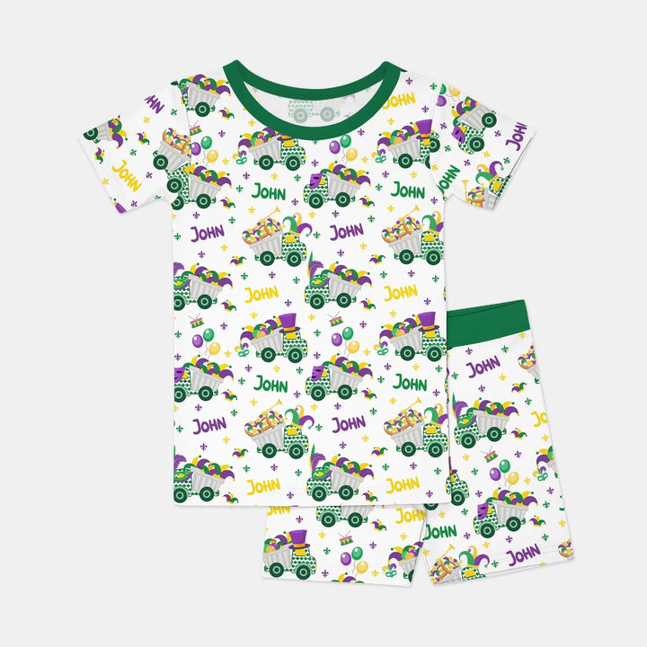 Mardi Gras Trucks Bamboo Two Piece Short Sleeve Shorts Pajama Set