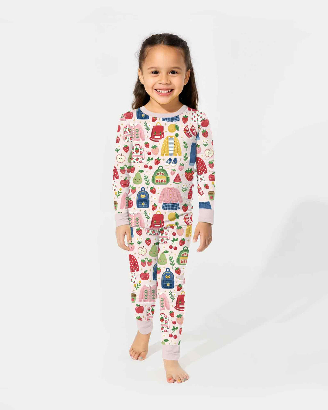 Strawberry School Style Bamboo Two Piece Long Sleeve Pajama Set