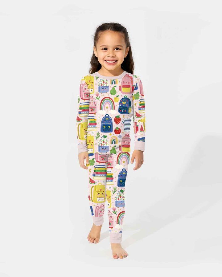 Sweet Rainbow School Adventure Bamboo Two Piece Long Sleeve Pajama Set