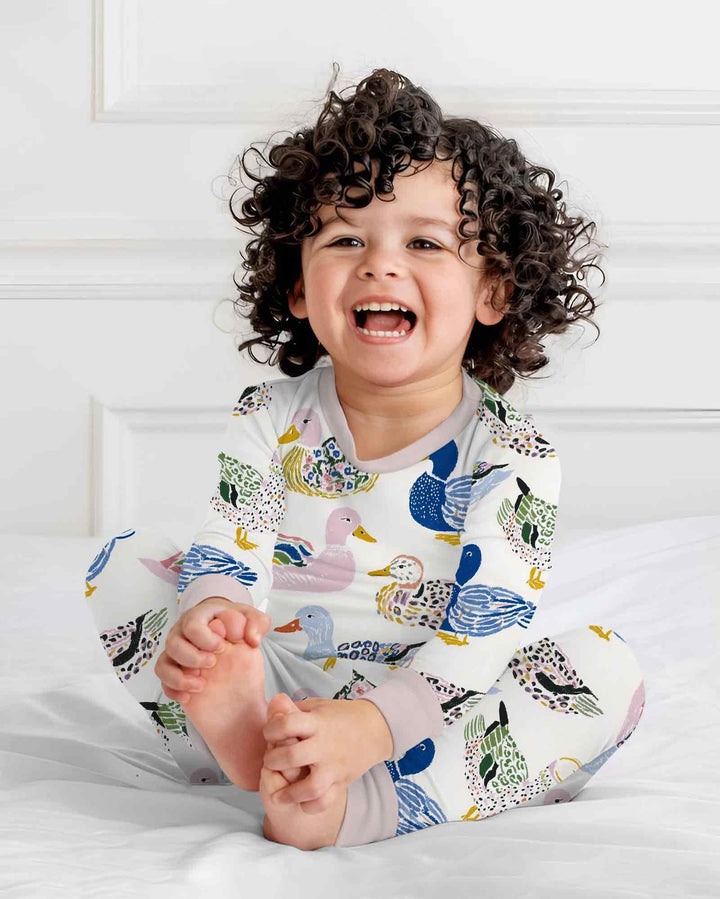 Whimsical Garden Ducks Bamboo Two Piece Long Sleeve Pajama Set