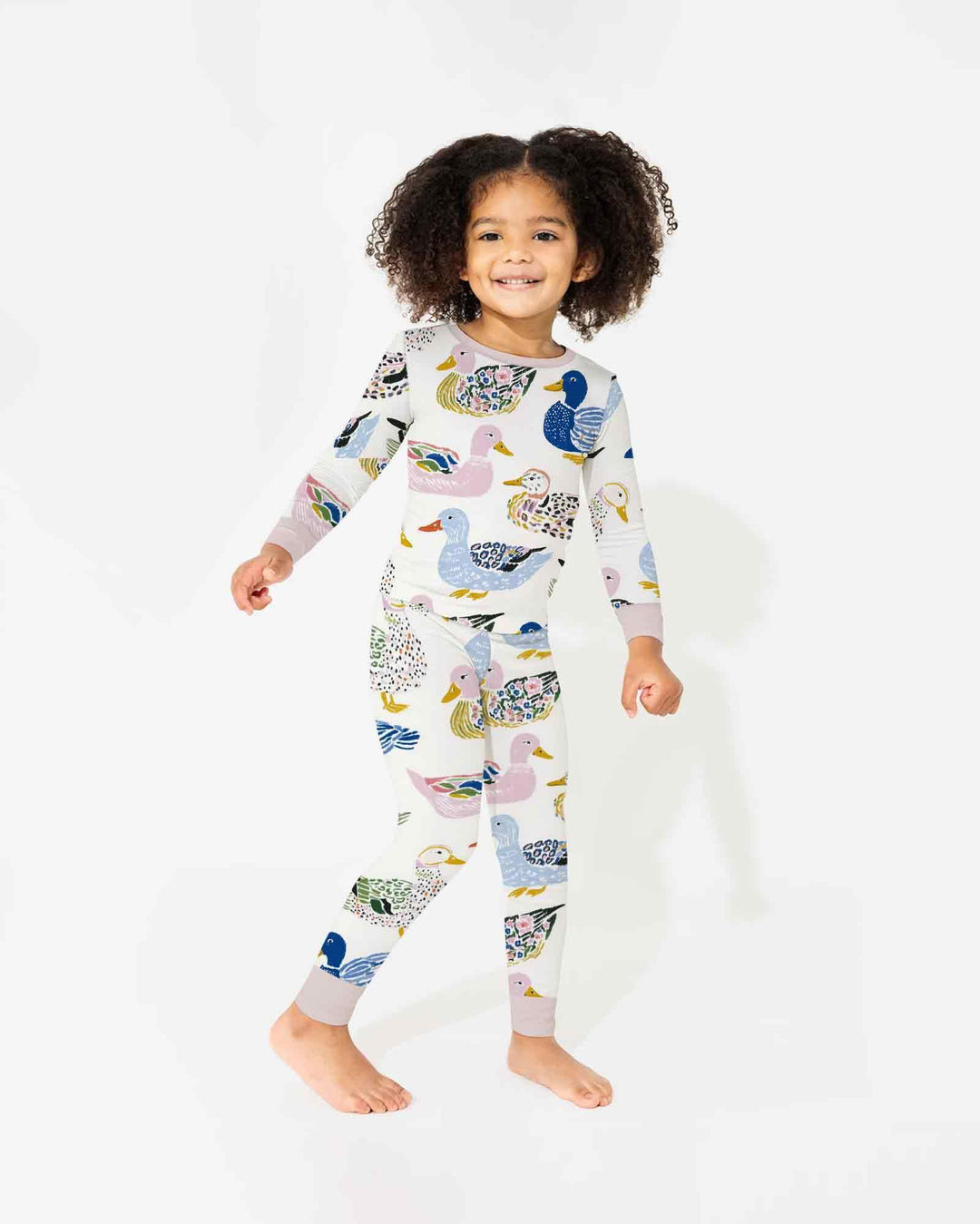 Whimsical Garden Ducks Bamboo Two Piece Long Sleeve Pajama Set
